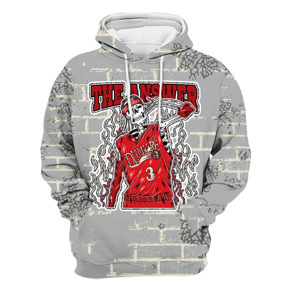 Hoodie To Match Cement Grey 3s - Allen Answer Skeleton Brick All Over Print