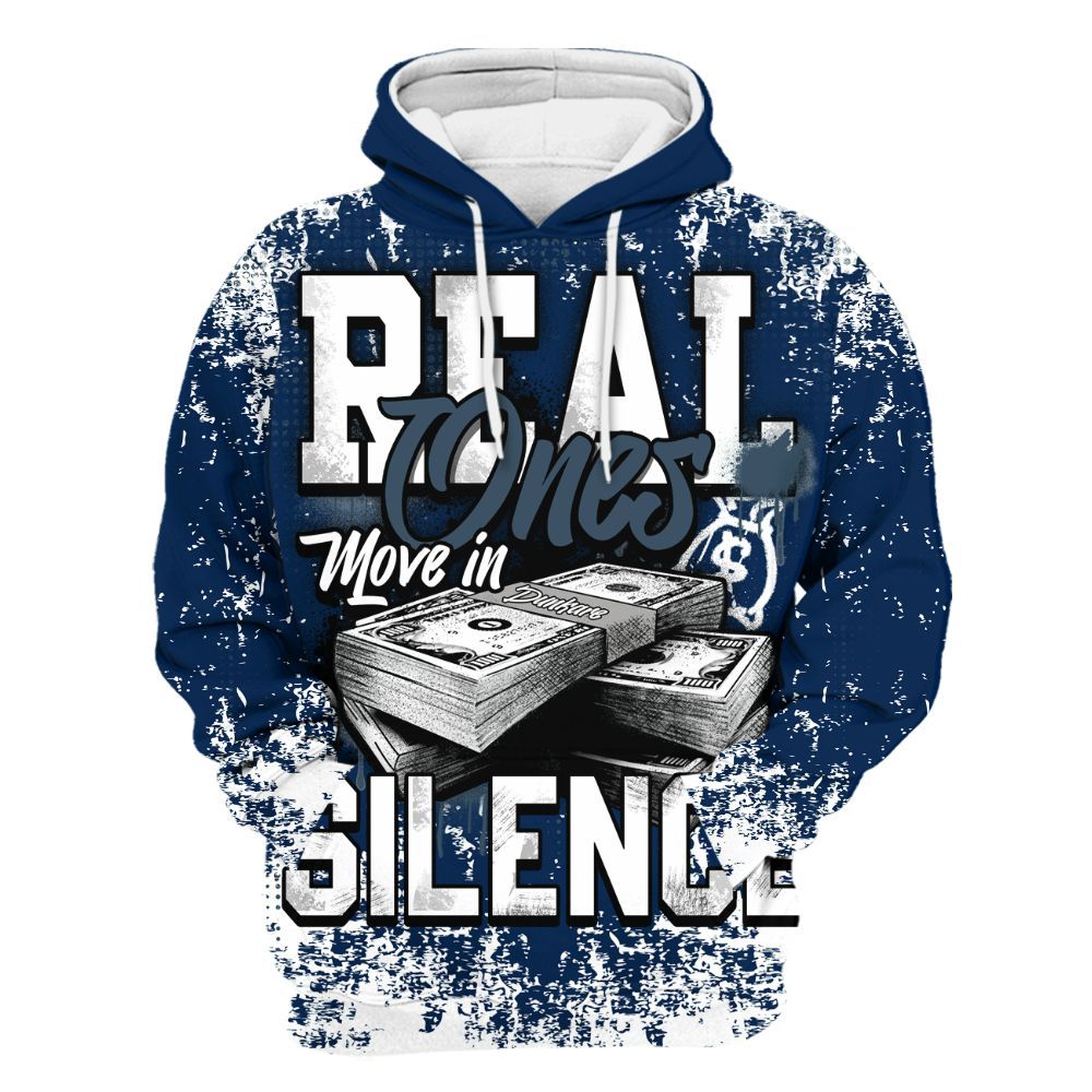 Hoodie To Match SB White Navy 4s - Move In Silence Money Street Retro All Over Print