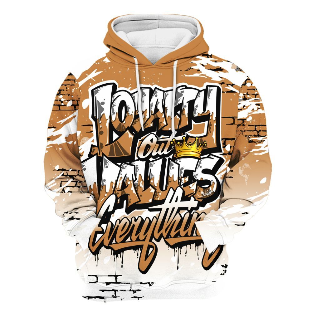 Hoodie To Match Dunk Low Nature Wheat Suede - Values Of Loyalty Drip All Over Print