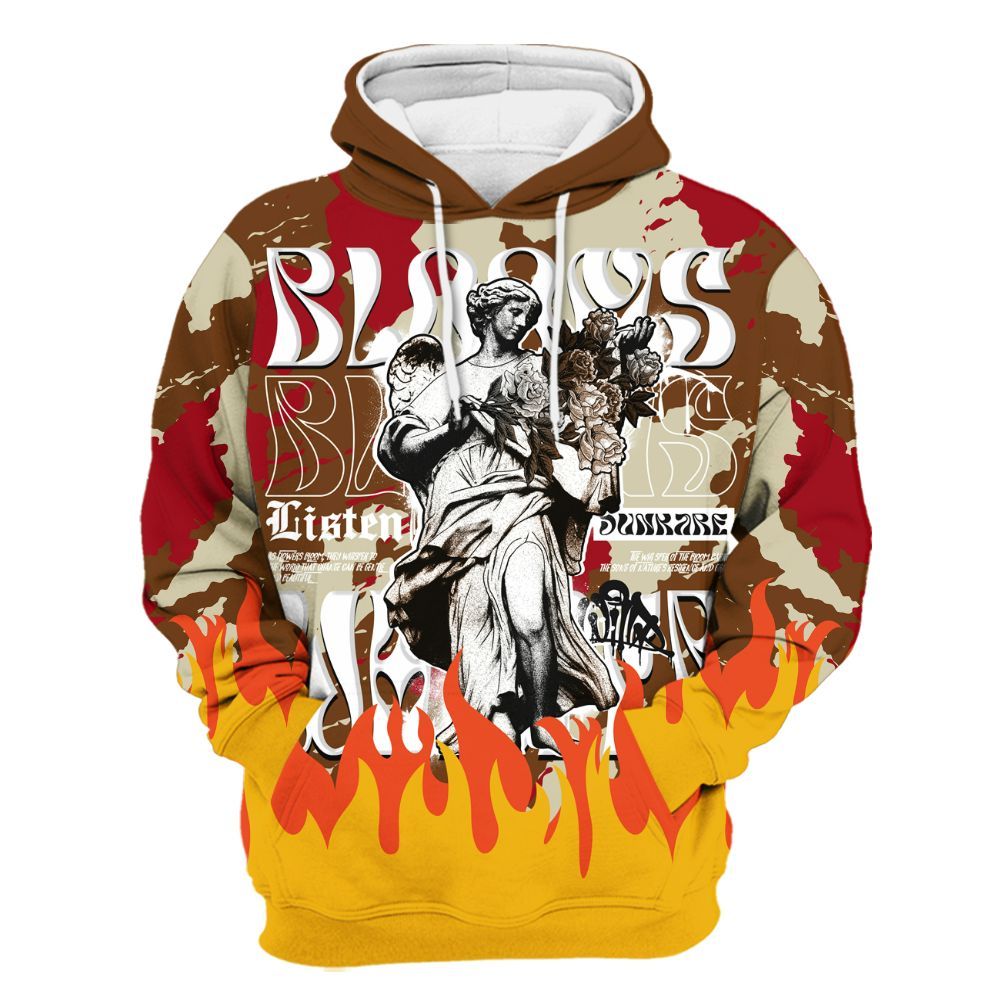 Hoodie To Match Archaeo Brown 5s - Blooms Whisper Retro All Over Print