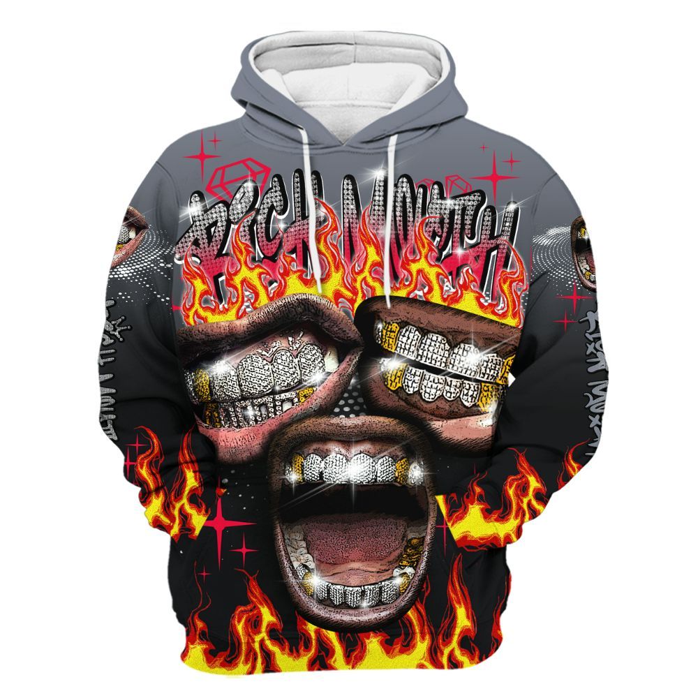 Hoodie To Match Mid Black Metallic 1s - Rich Mouth Fire Rap Retro 90s All Over Print