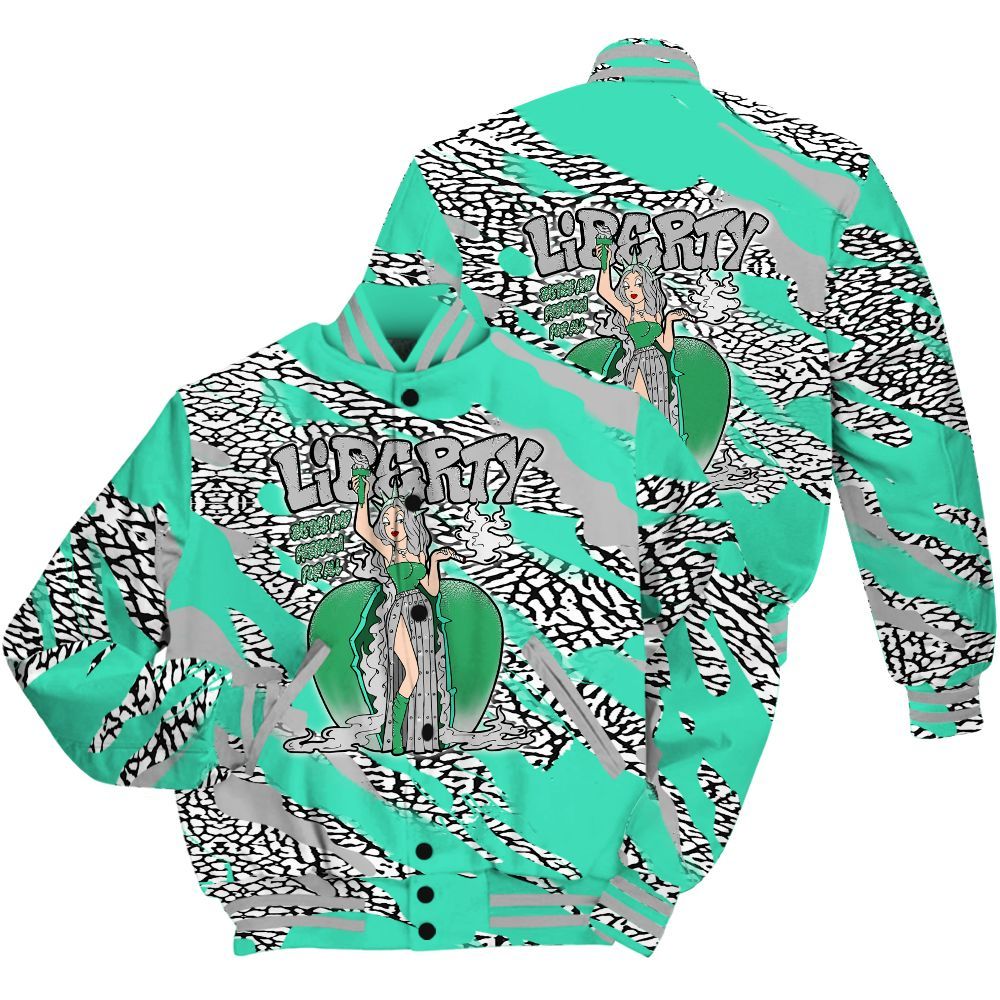 Varsity Jacket To Match Black Green Glow 3s Shirt - Midwest Cartoon Colored All Over Print