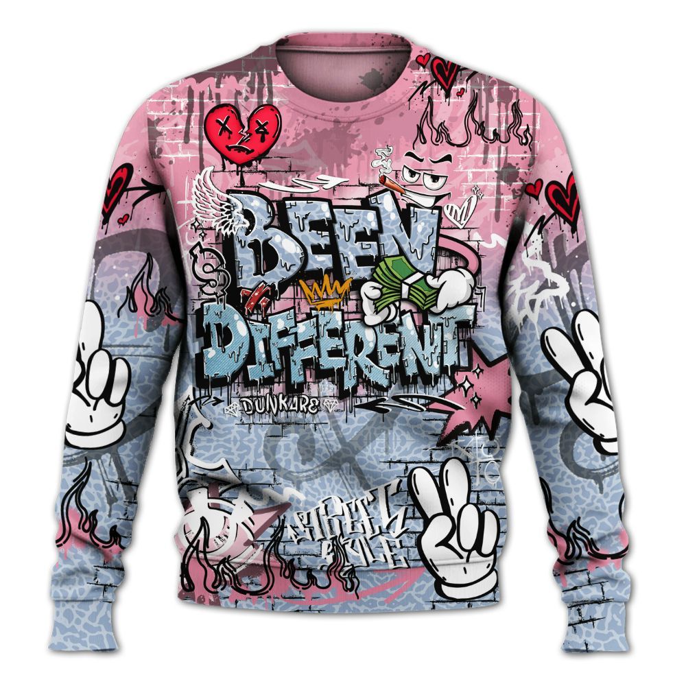 Sweatshirt To Match Denim Pink Glow 3s - Been Dif2erent Drip Graffiti All Over Print