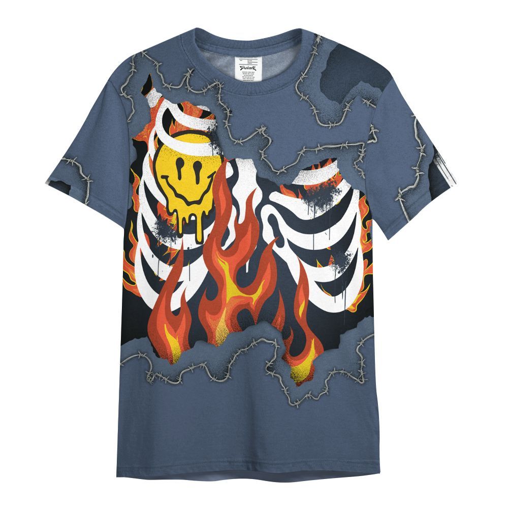 Shirt To Match Low Diffused Blue 11s - Skeleton On Fire Skrrt All Over Print