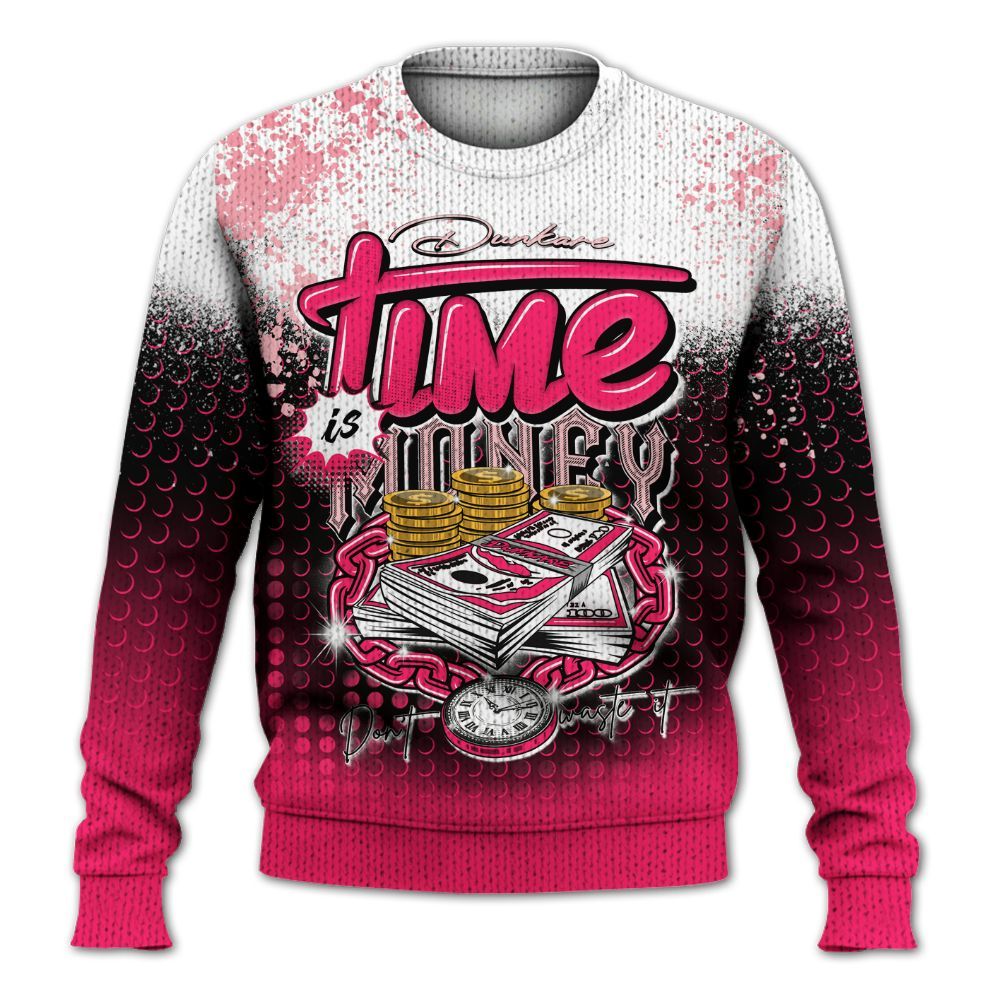 Sweater To Match A'One Hyper Pink Shirt, Halftone Time Is Money Graphic