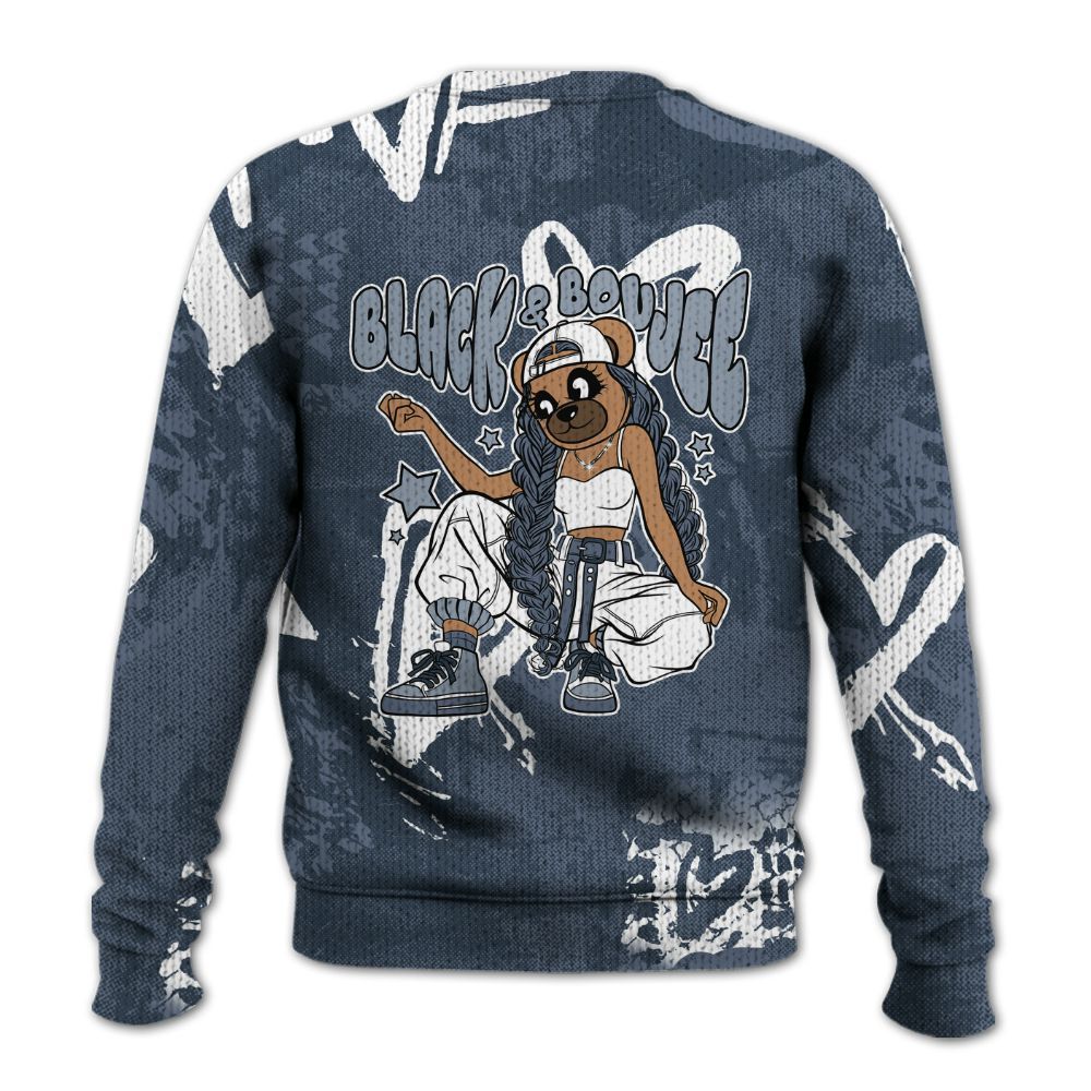 Knitted Sweater To Match Low Diffused Blue 11s - Boujee Girls Bear Heart Grunge