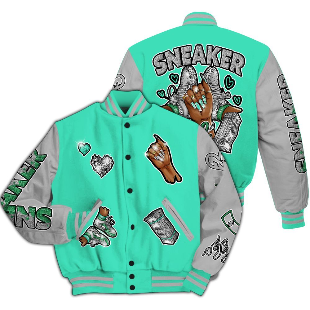 Varsity Jacket To Match Black Green Glow 3s - Sneakerz Girlz All Over Print