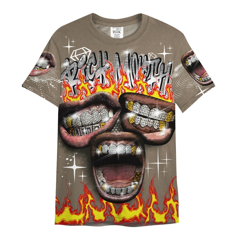 Shirt To Match Low OG Dark Mocha 1s - Rich Mouth Fire Rap Retro 90s All Over Print
