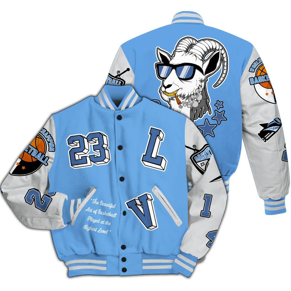 Varsity Jacket To Match University Blue 6s - The GOAT Got Em Streetwear All Over Print