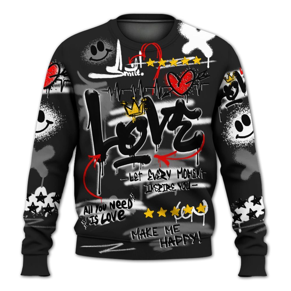 Sweatshirt To Match Black Cat NET 4s - Happy Love Beats Graffiti Streetwear All Over Print