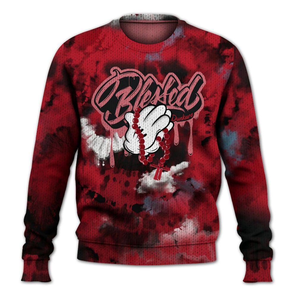 Knitted Sweater To Match Retro Raging Bull 5s - God Blessed Tie Dye