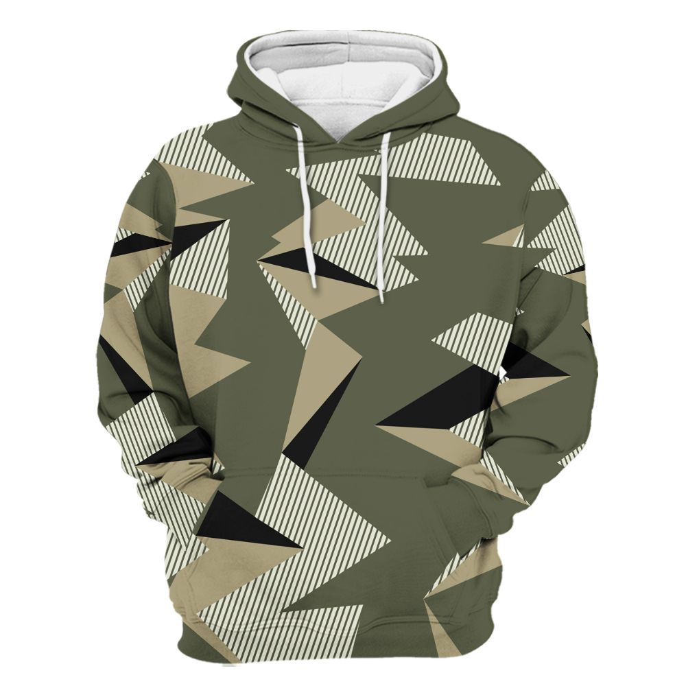 Hoodie To Match Low OG Medium Olive 1s - Geometric Camouflage Pattern All Over Print
