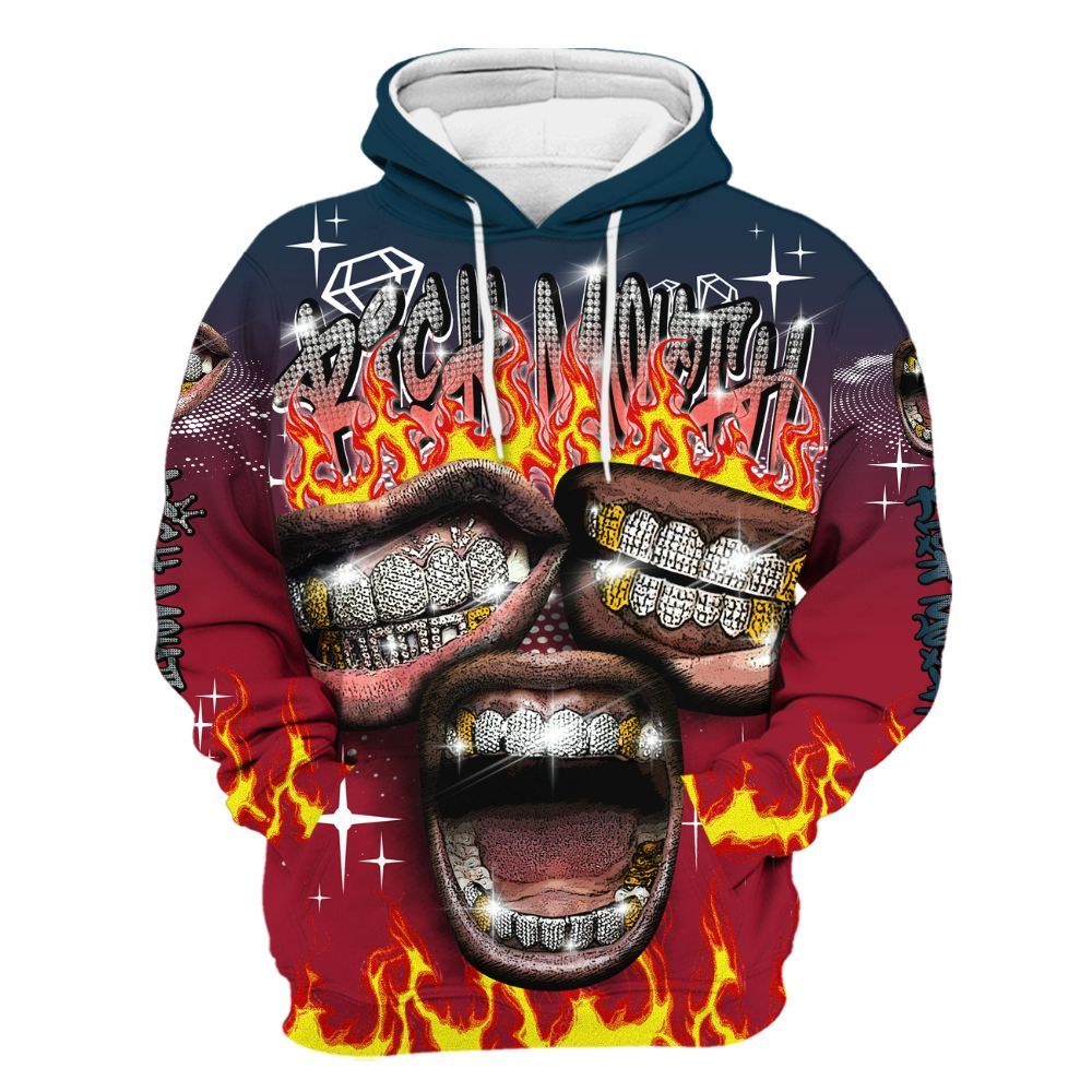 Hoodie To Match Mid Multi Color 2022 1s - Rich Mouth Fire Rap Retro 90s All Over Print