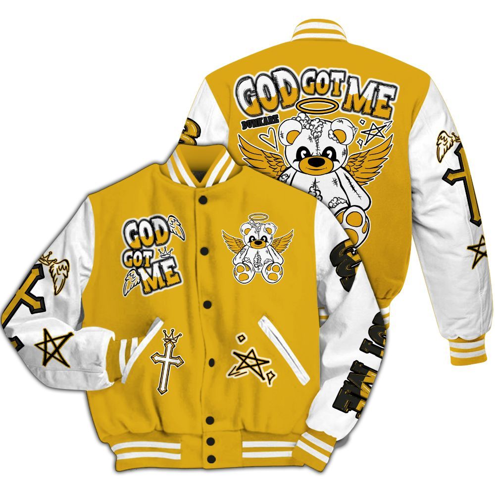 Varsity Jacket To Match Vivid Sulfur 4s - Gods Guides Me Bear All Over Print