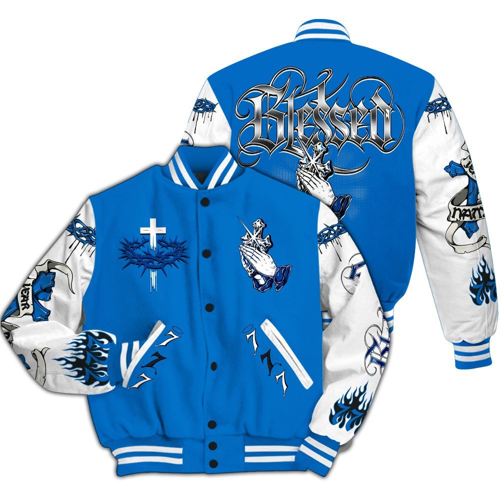 Varsity Jacket To Match Blueberry 12s - God Blessed Custom Name All Over Print