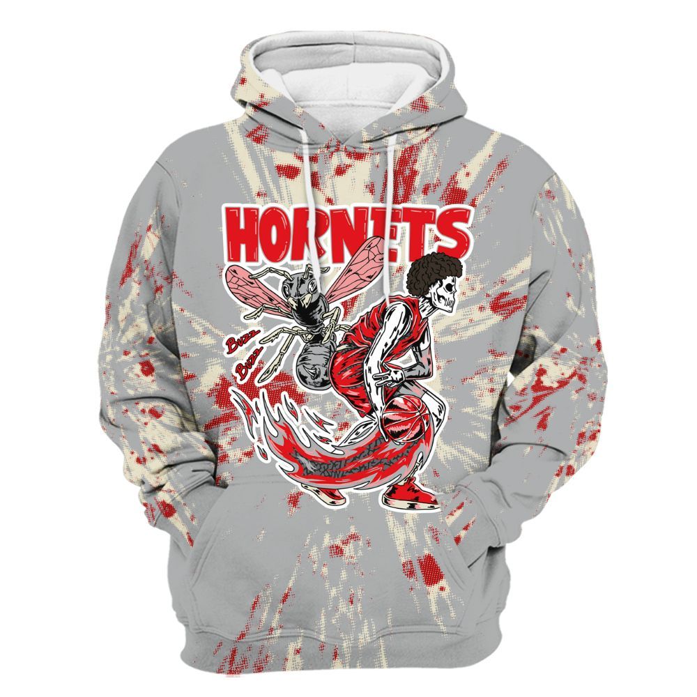 Hoodie To Match Cement Grey 3s - Hornets Skeleton Luxury All Over Print