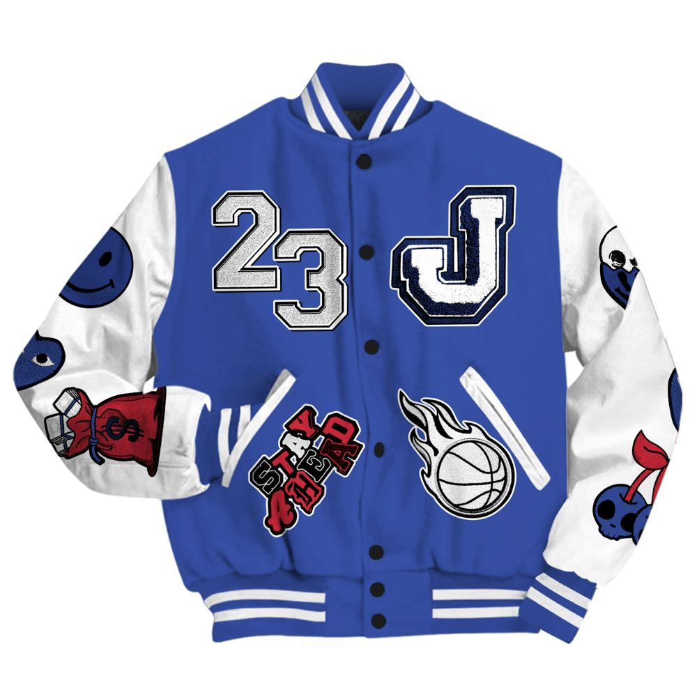 Varsity Jacket To Match Air Griffey Max USA Red White Blue 1s - Hustles Money Number 23 All Over Print