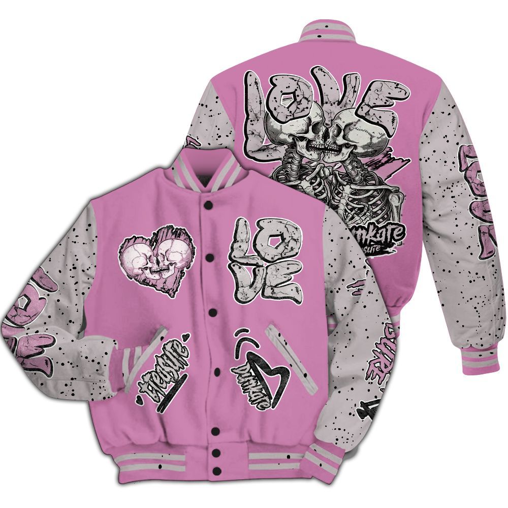 Varsity Jacket To Match Neutral Grey Black White Orchid 4s - Skull Bear All Over Print