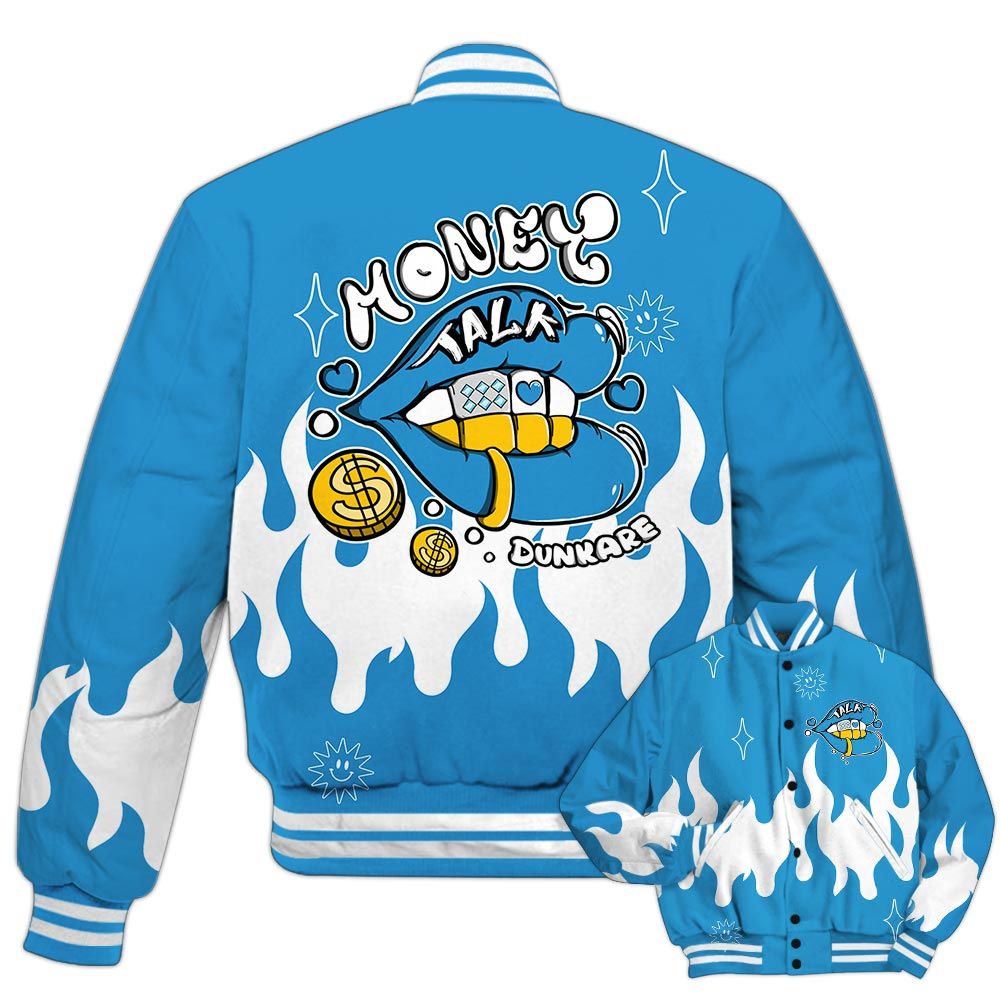Varsity Jacket To Match Powder Blue 9s - Money Talk Retro Varsity Jacket Outfit