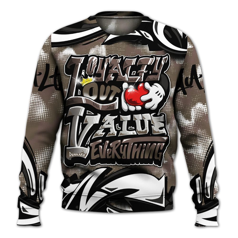 Sweatshirt To Match AMM Dark Mocha 4s - Loyalty Out Value Graffiti All Over Print