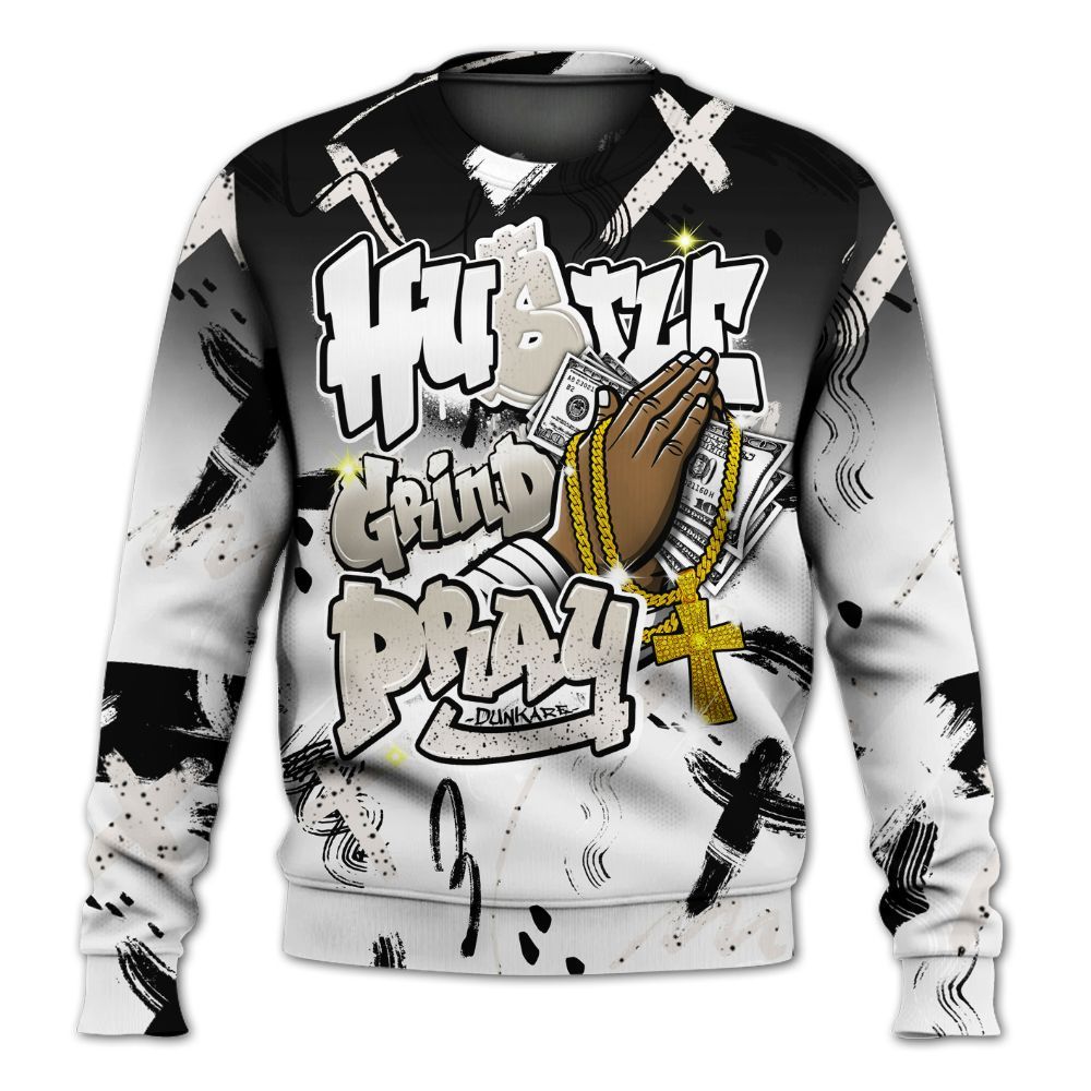 Sweatshirt To Match Retro Reverse Metallic 5s - Money Hustle Grind Pray All Over Print