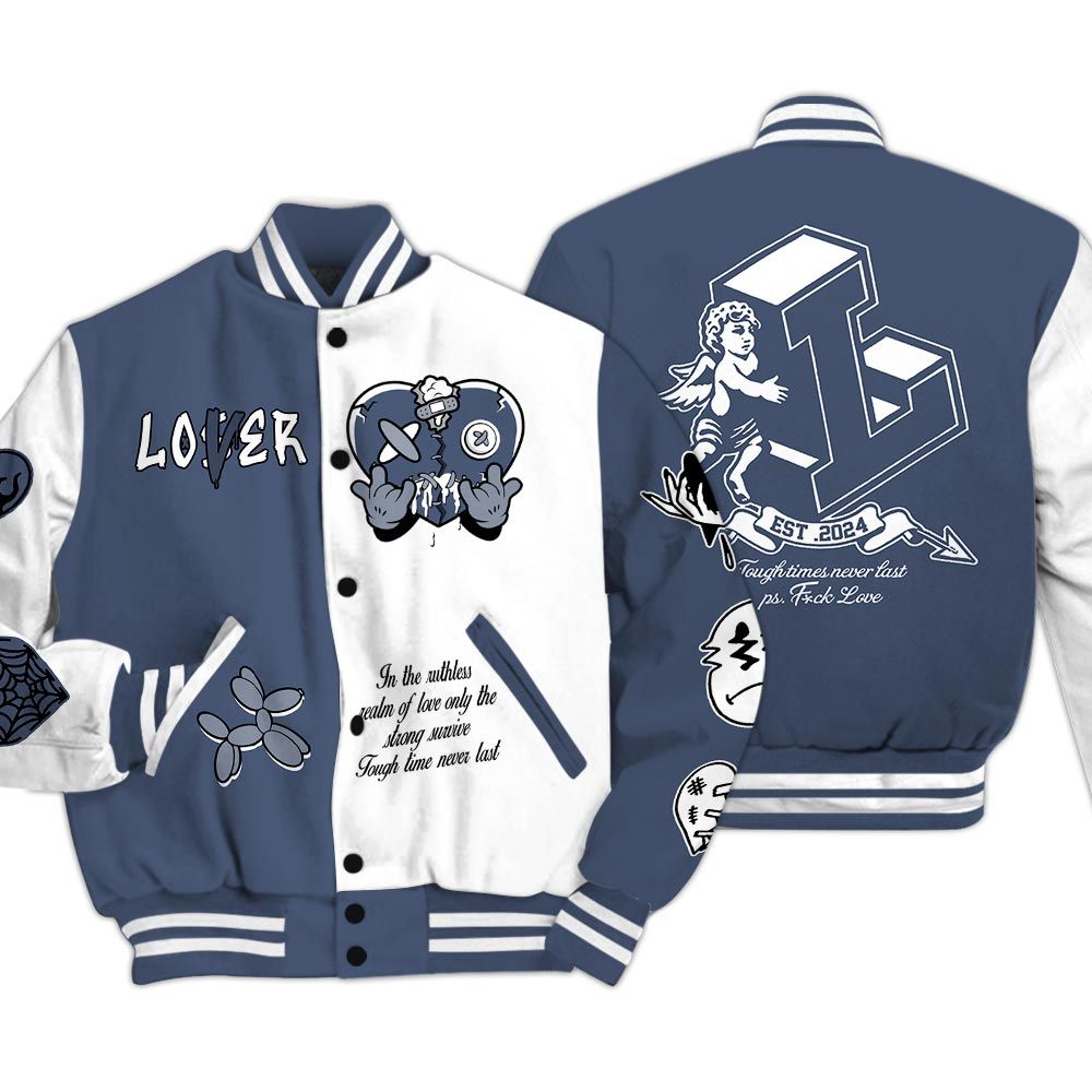 Varsity Jacket To Match Low Diffused Blue 11s - Loser Lover Heart F Ck Love Baseball Varsity Jacket Outfit Unisex