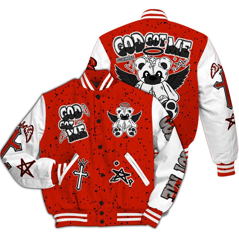 Varsity Jacket To Match Red Cement 4s - Gods Guides Me Bear All Over Print