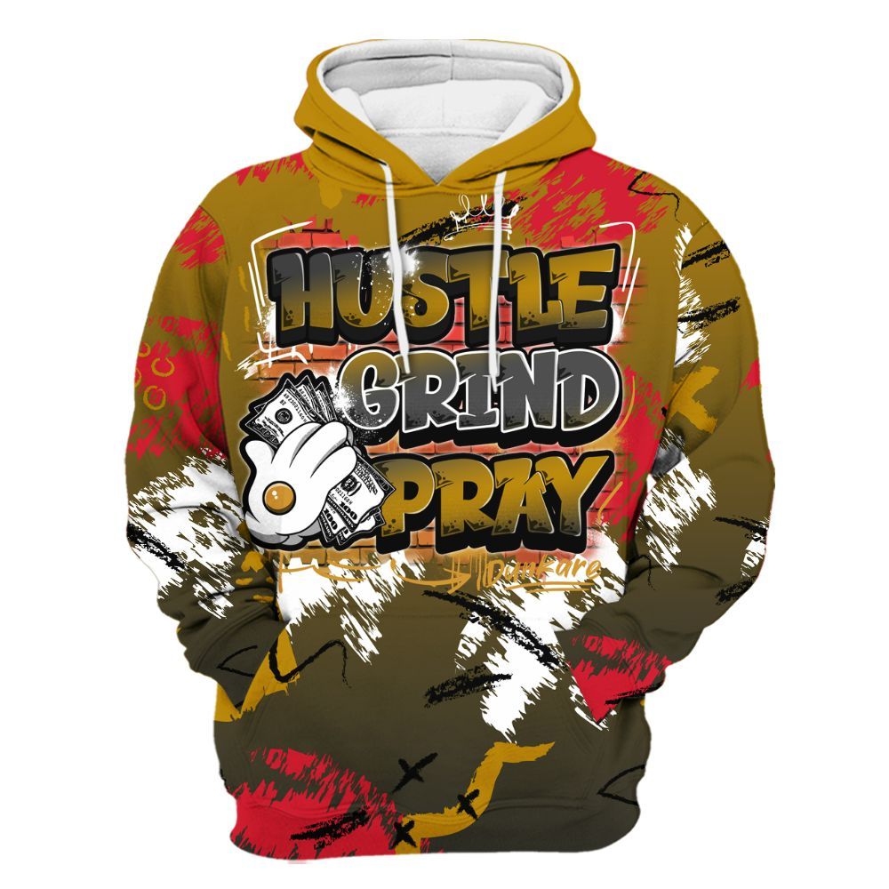 Hoodie To Match Ja 3 Raptor - Hustle Grind Pray Graphic Street Style All Over Print