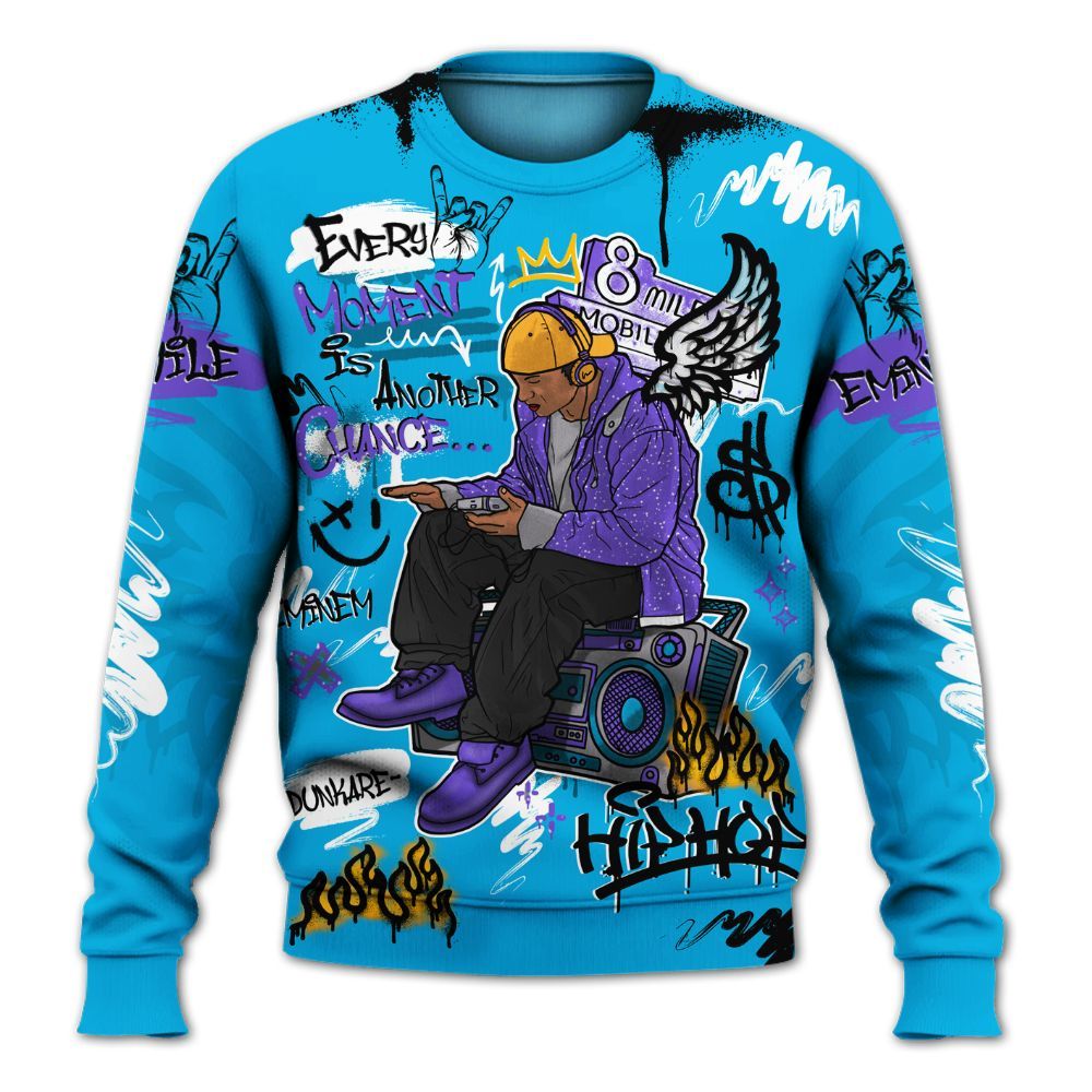 Sweatshirt To Match Retro Aqua 8s - 8Mile Movie Graffiti All Over Print