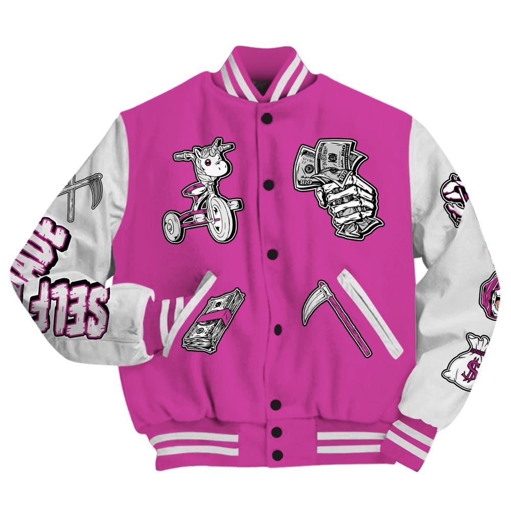 Varsity Jacket To Match Dunk Low Active Fuchsia - Self Make Skeleton All Over Print