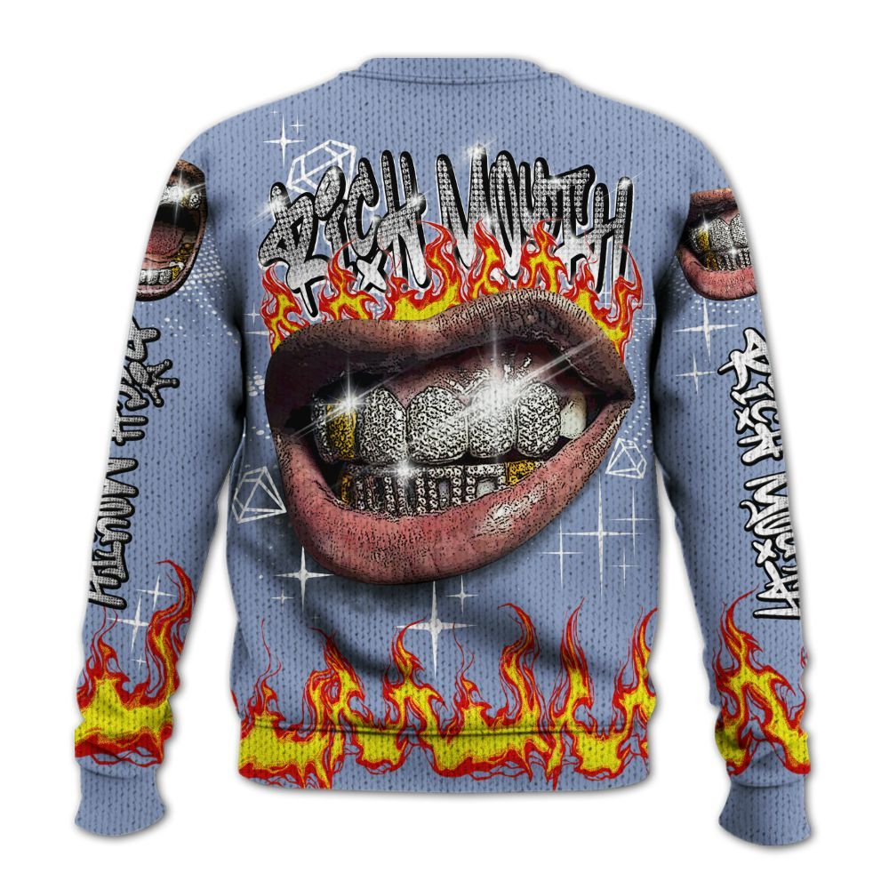 Knitted Sweater To Match Retro Blue Grey 13s - Rich Mouth Fire Rap Retro 90s
