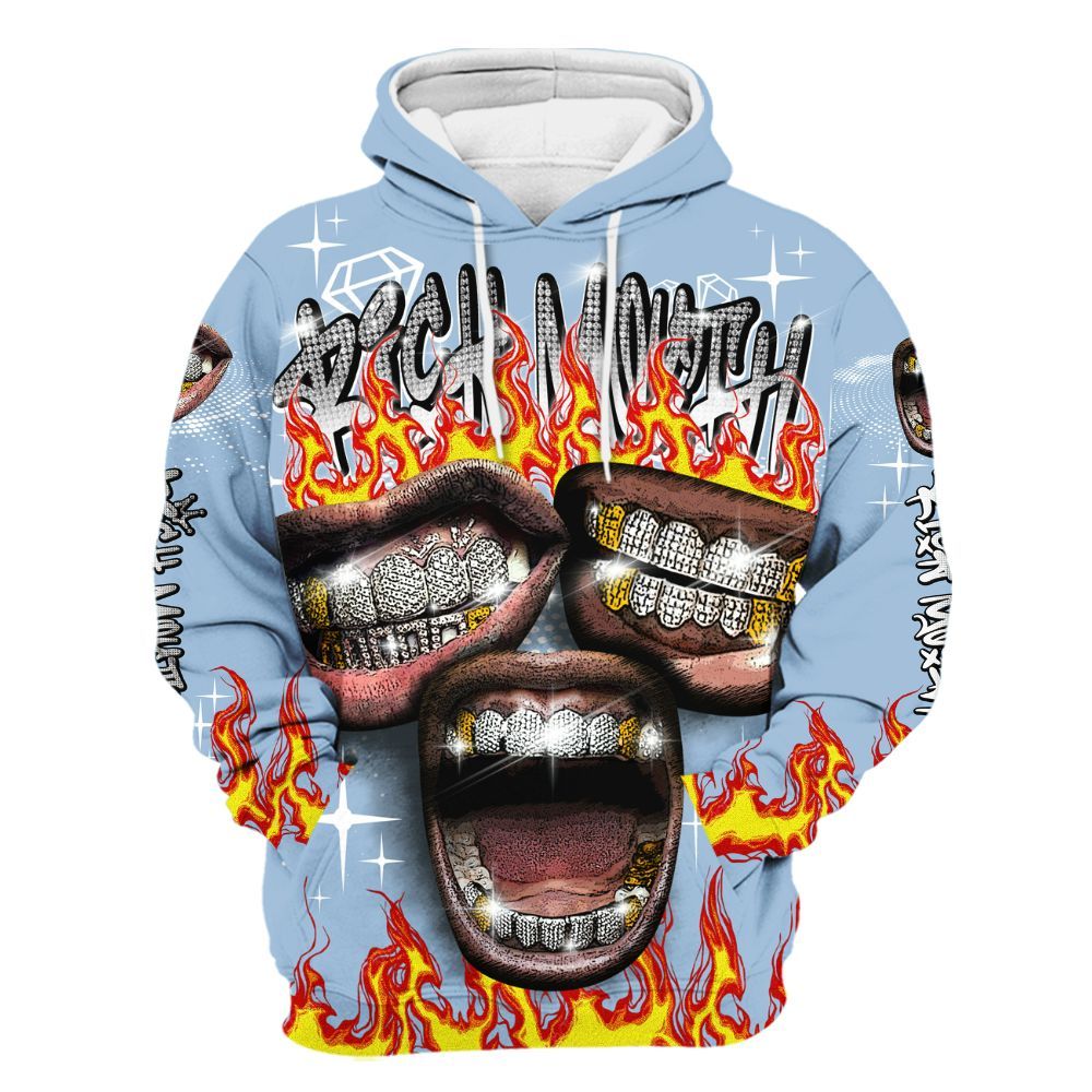 Hoodie To Match High University Blue 1s - Rich Mouth Fire Rap Retro 90s All Over Print