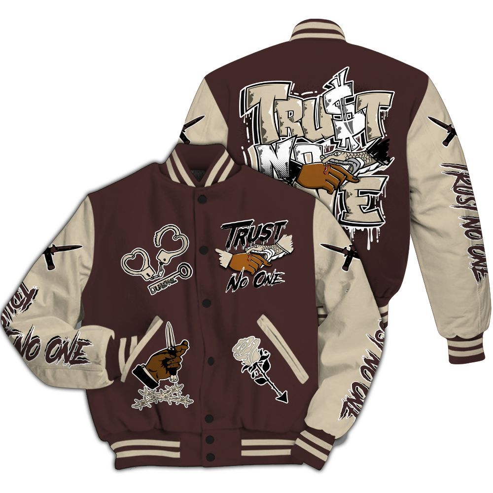 Varsity Jacket To Match Burgundy Crush 3s - Trust No One Dripping All Over Print