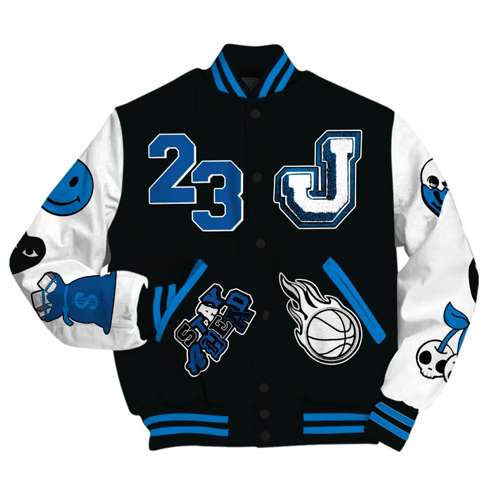 Varsity Jacket To Match High OG FragmentxULA White Black 1s - Hustles Money Number 23 All Over Print