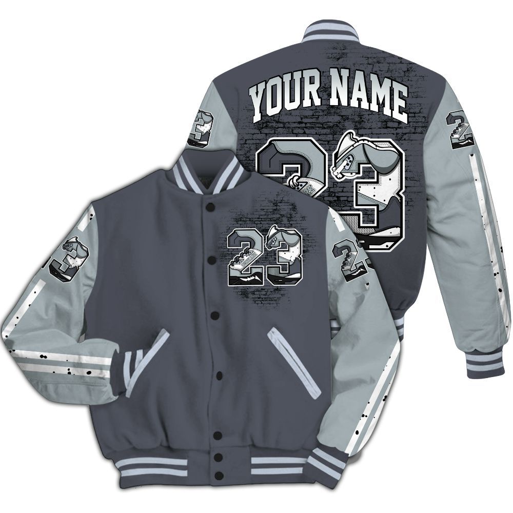 Varsity Jacket To Match Retro Wolf Grey 5s - Custom Name Number 23 5s All Over Print