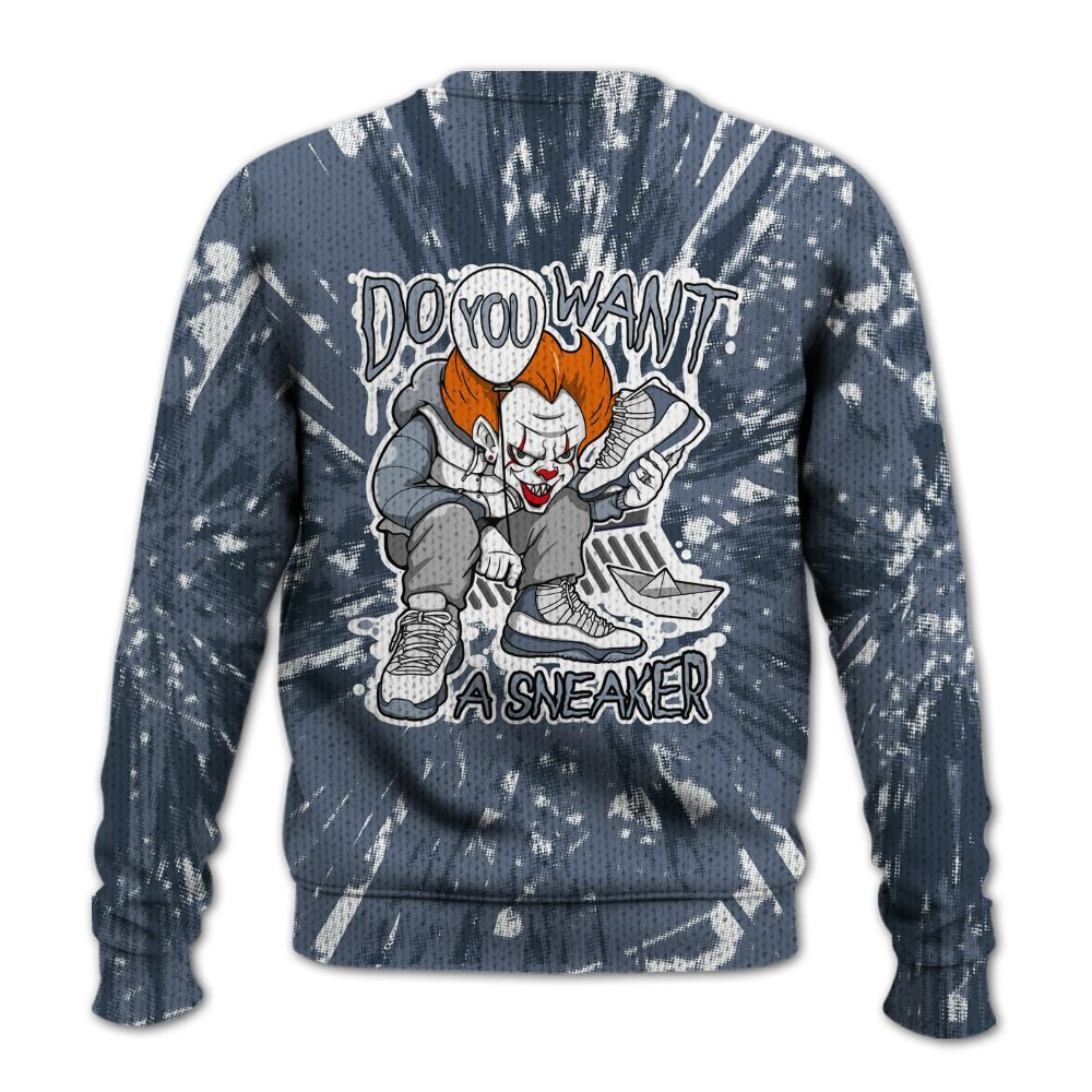 Knitted Sweater To Match Low Diffused Blue 11s - Clown Scary Sneakers Graphic Halloween