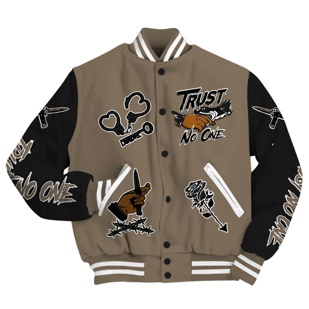 Varsity Jacket To Match Low OG Dark Mocha 1s - Trust No One Dripping All Over Print