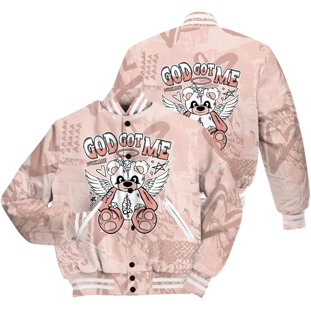 Varsity Jacket To Match Low Legend Pink 11s Shirt - Gods Guides Me Bear Heart Grunge All Over Print