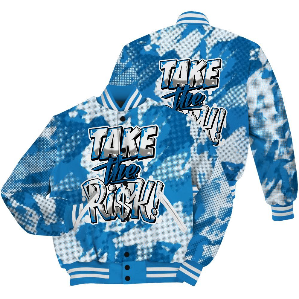 Varsity Jacket To Match Industrial Blue 4s Shirt - Take Risks Abstract All Over Print