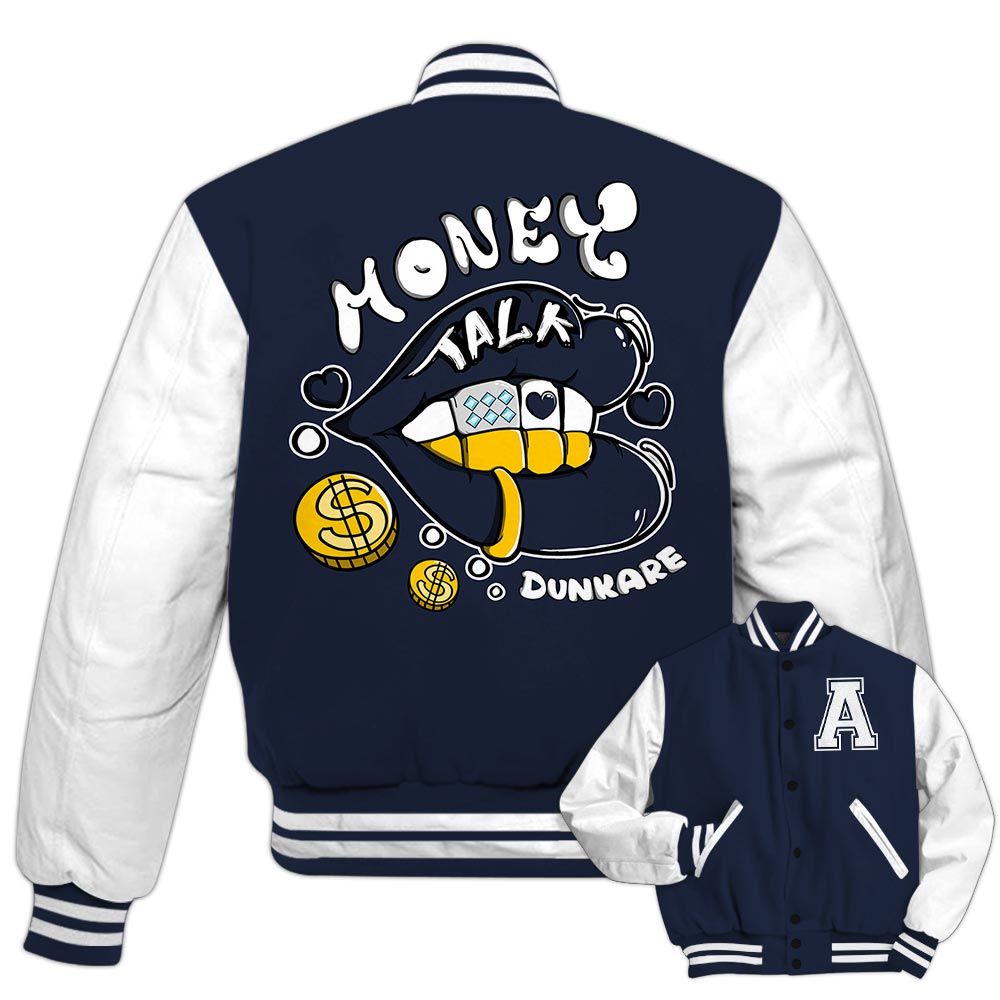 Varsity Jacket To Match Midnight Navy 13s - Custom Lips Money Talk Varsity Jacket Outfit 1605 1LGH