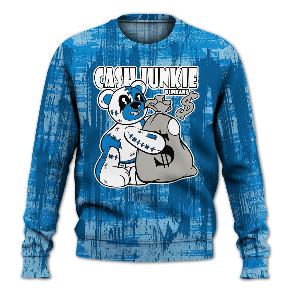 Sweatshirt To Match Industrial Blue 4s - Cashs Junkie Bear Glitch Art All Over Print