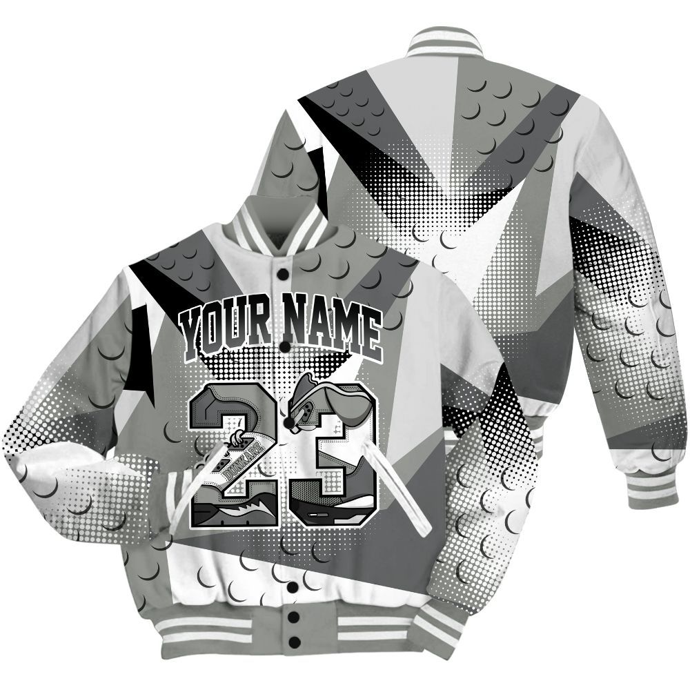 Varsity Jacket To Match Paris Cement Grey 4s Shirt, Poly Custom Name Number 23 5s All Over Print