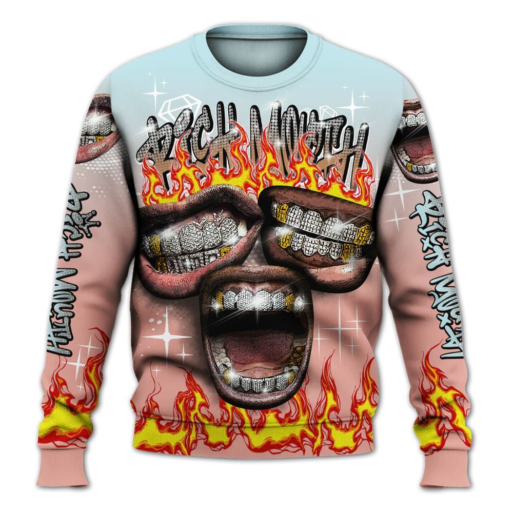 Sweatshirt To Match Dunk Low Glacier Arctic - Rich Mouth Fire Rap Retro 90s All Over Print