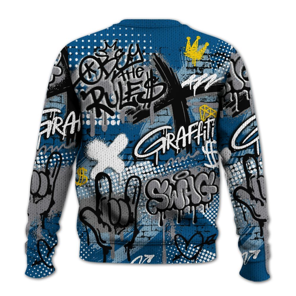 Knitted Sweater To Match High OG True Blue 1s - True It Real Graffiti Streetwear