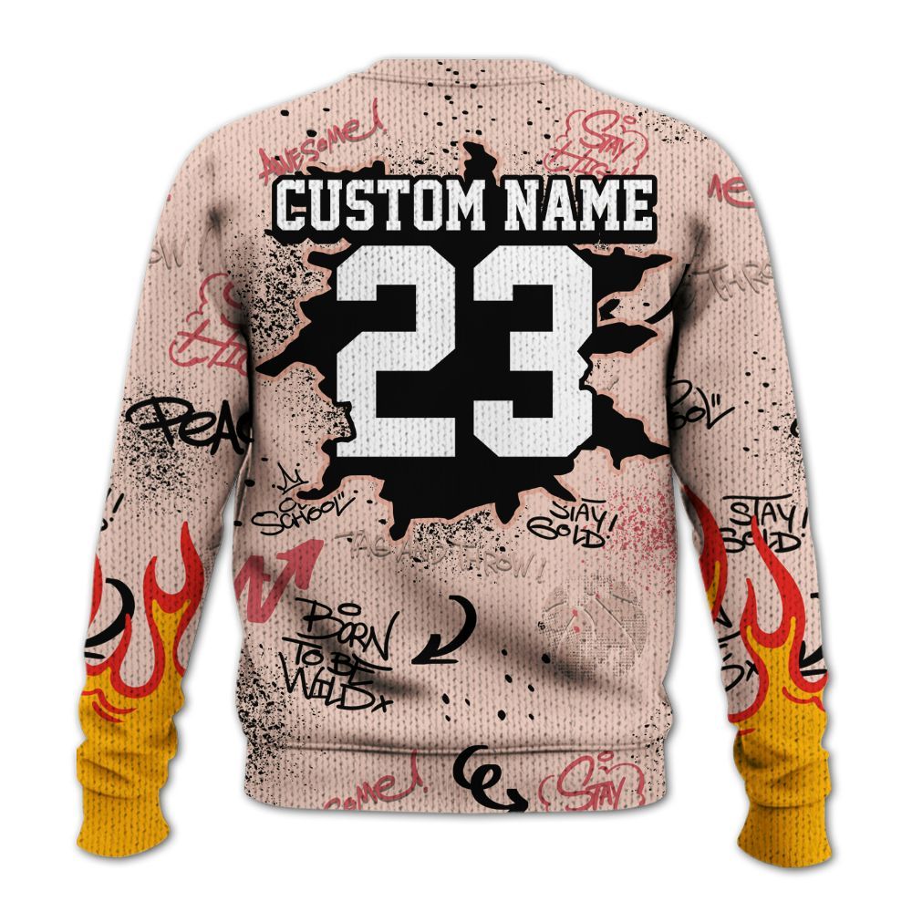 Sweater To Match Washed Coral 2s Shirt - Number 23 Basketball Bear Custom Name Graphic