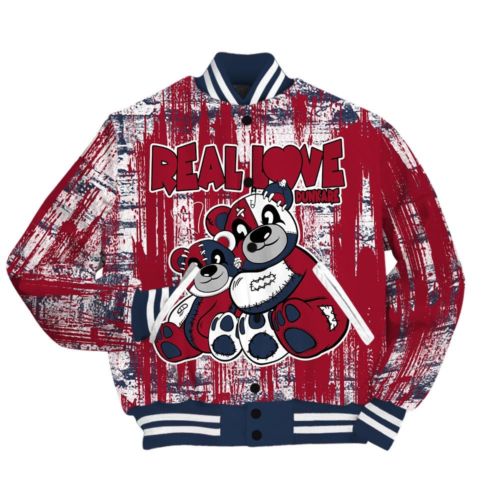 Varsity Jacket To Match Navy Blue 2024 6s - Sincere Fondness Bear Glitch Art Varsity Jacket Unisex