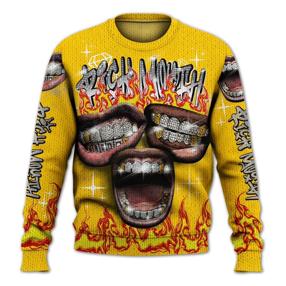 Knitted Sweater To Match Vivid Sulfur 4s - Rich Mouth Fire Rap Retro 90s