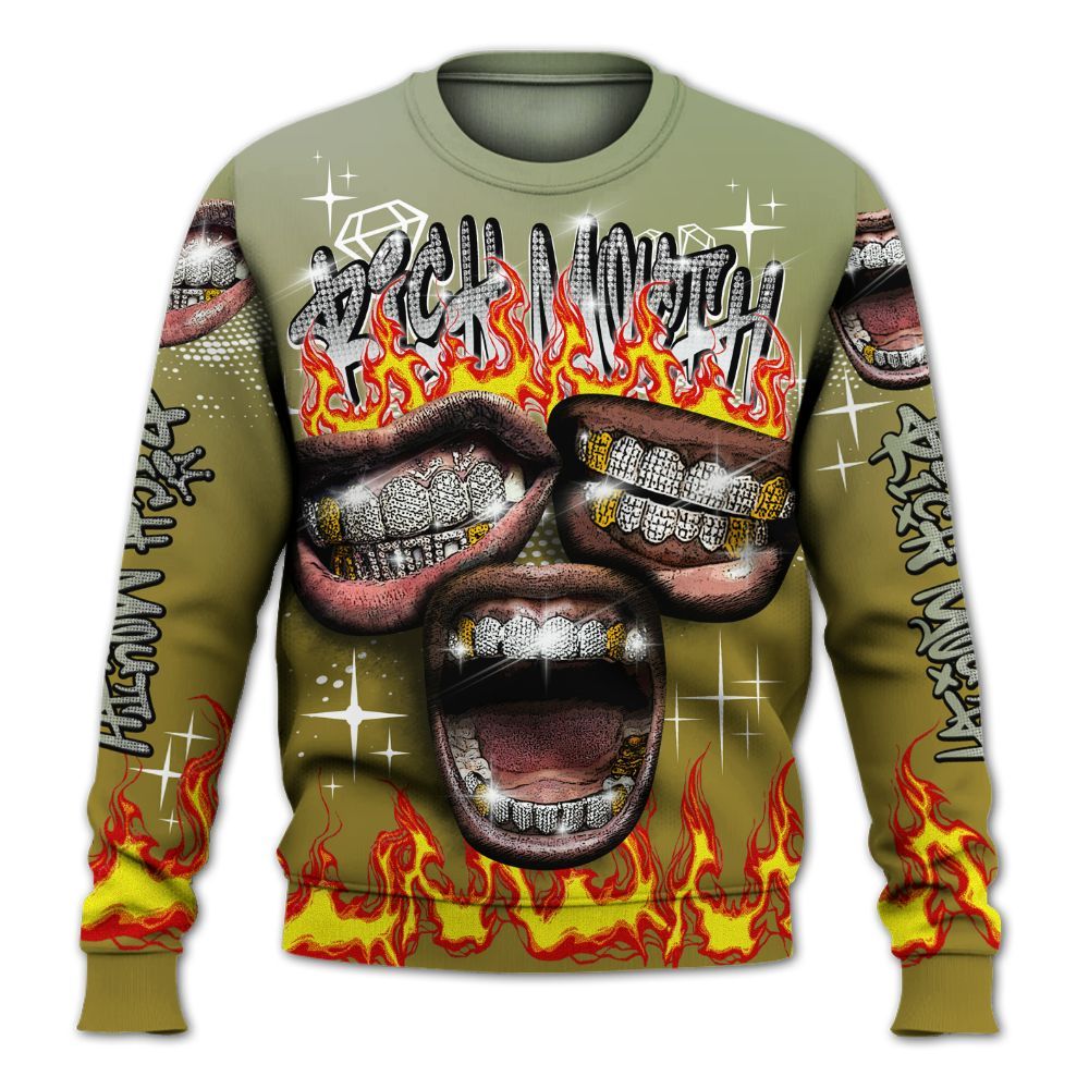 Sweatshirt To Match Air Flightposite Metallic Gold - Rich Mouth Fire Rap Retro 90s All Over Print