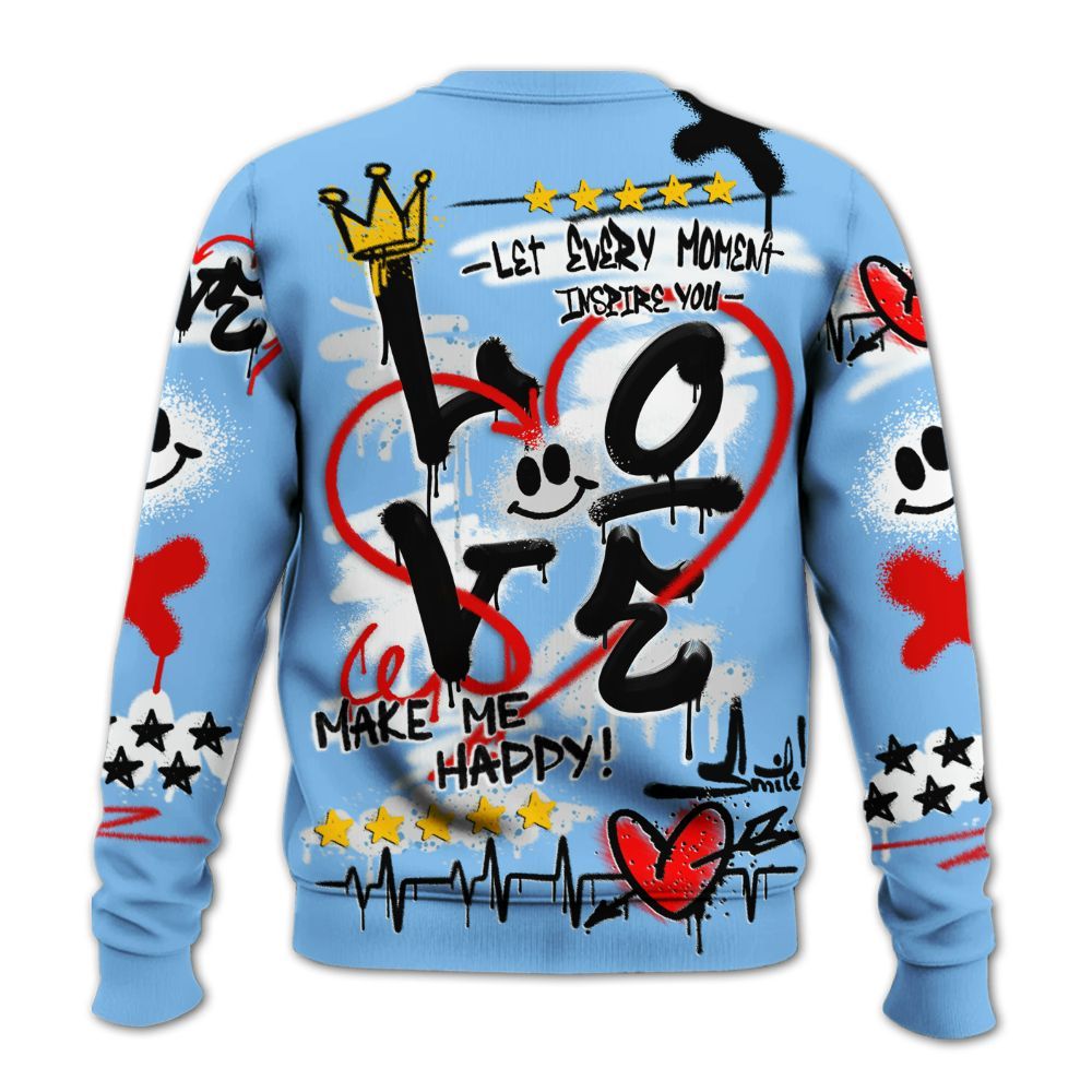 Sweatshirt To Match University Blue 5s - Happy Love Beats Graffiti Streetwear All Over Print