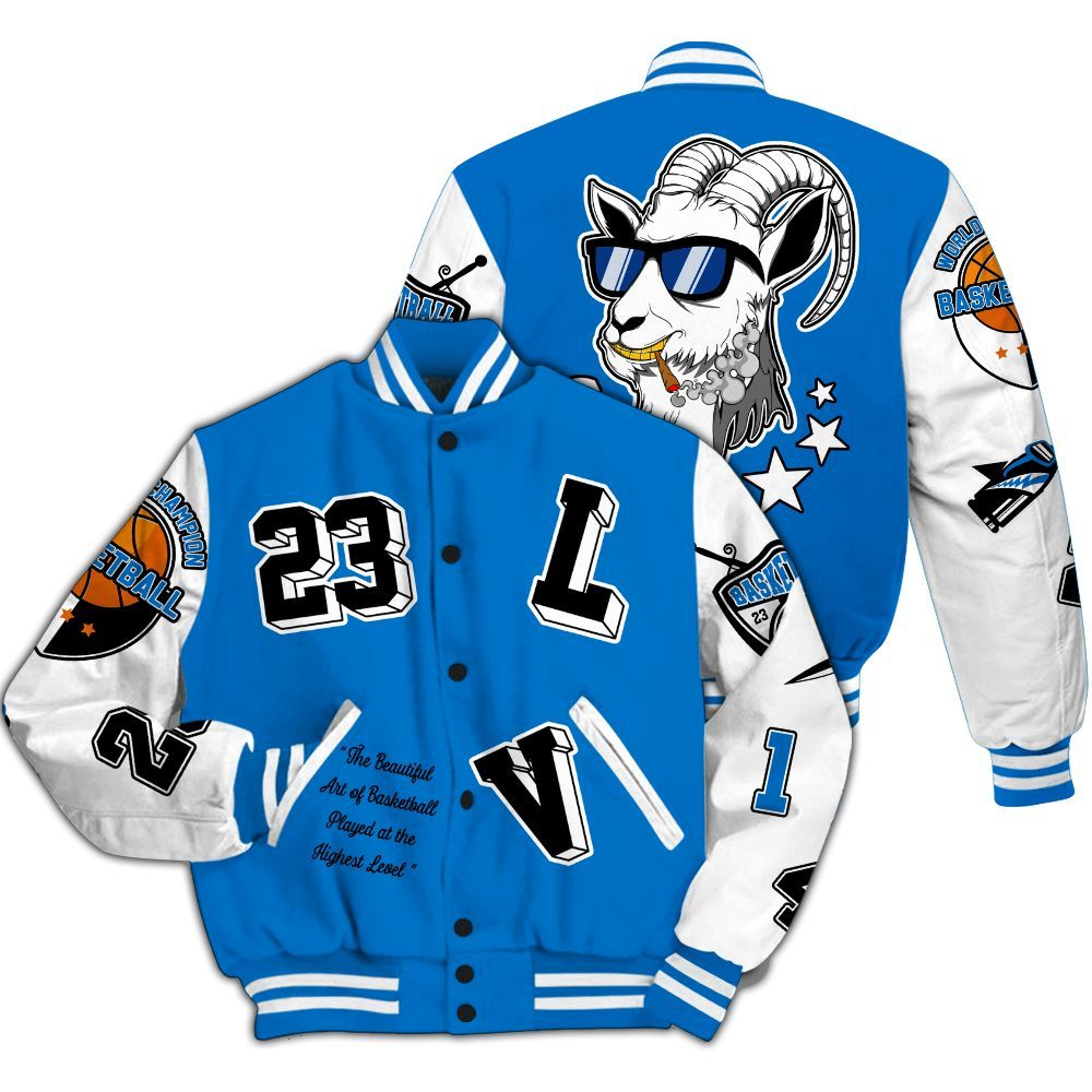 Varsity Jacket To Match Blueberry 12s - The GOAT Got Em Retro Graphic All Over Print